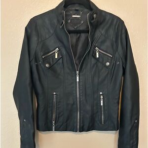 JouJou vegan leather black moto jacket, Size Med.